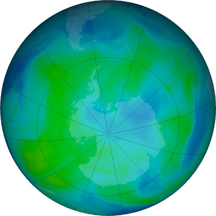 Antarctic ozone map for 20 February 2024